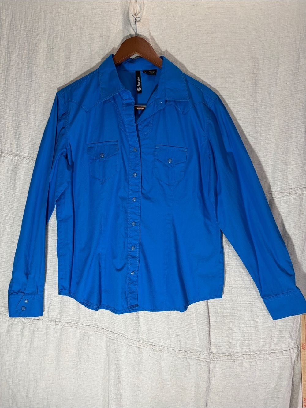 RU Cowgirl Turquoise Blue Western Pearl Snap Shirt XL 100% Cotton Cowboycore